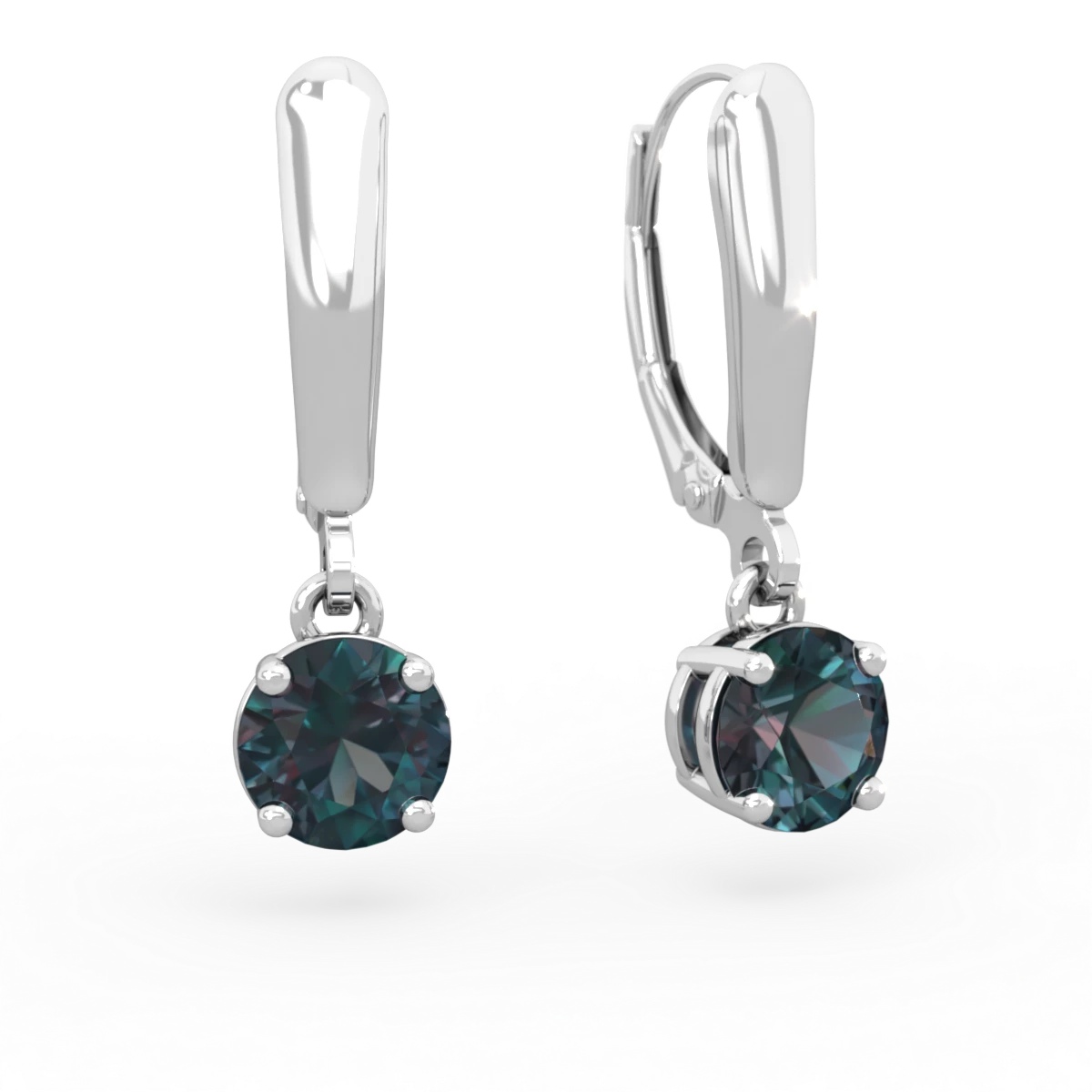 Alexandrite 6Mm  Round Lever Back 14K White Gold earrings E2786