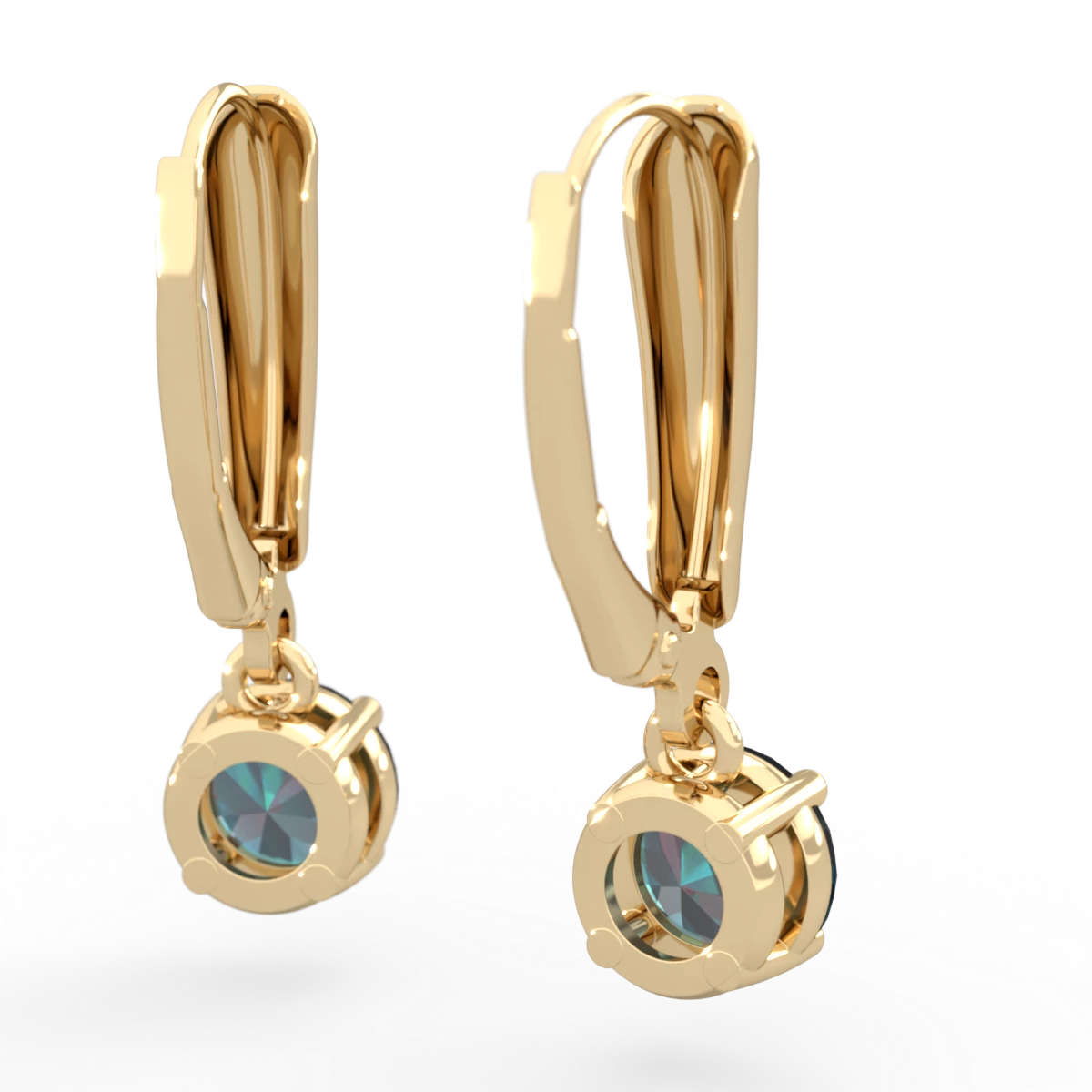 Alexandrite 6Mm  Round Lever Back 14K Yellow Gold earrings E2786