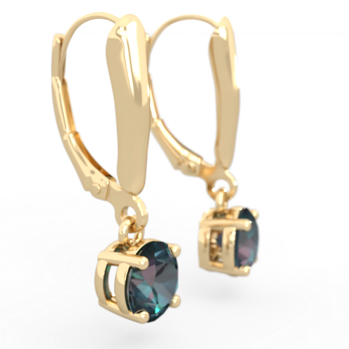 Alexandrite 6Mm  Round Lever Back 14K Yellow Gold earrings E2786