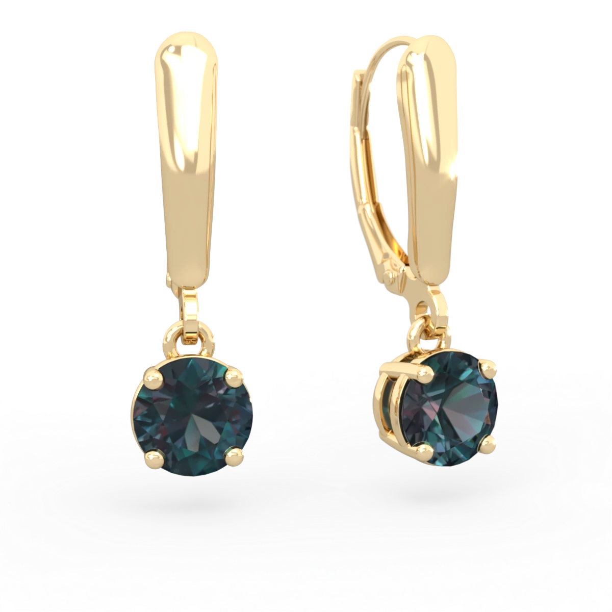 Alexandrite 6Mm  Round Lever Back 14K Yellow Gold earrings E2786