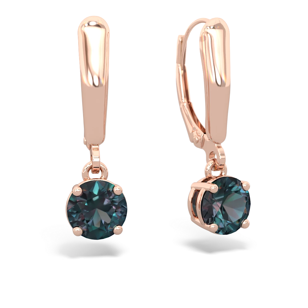 Alexandrite 6Mm  Round Lever Back 14K Rose Gold earrings E2786