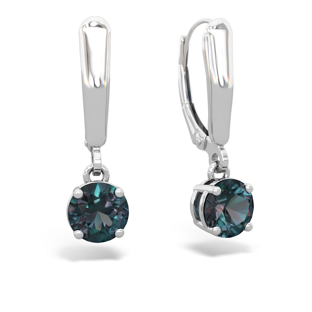 Alexandrite 6Mm  Round Lever Back 14K White Gold earrings E2786