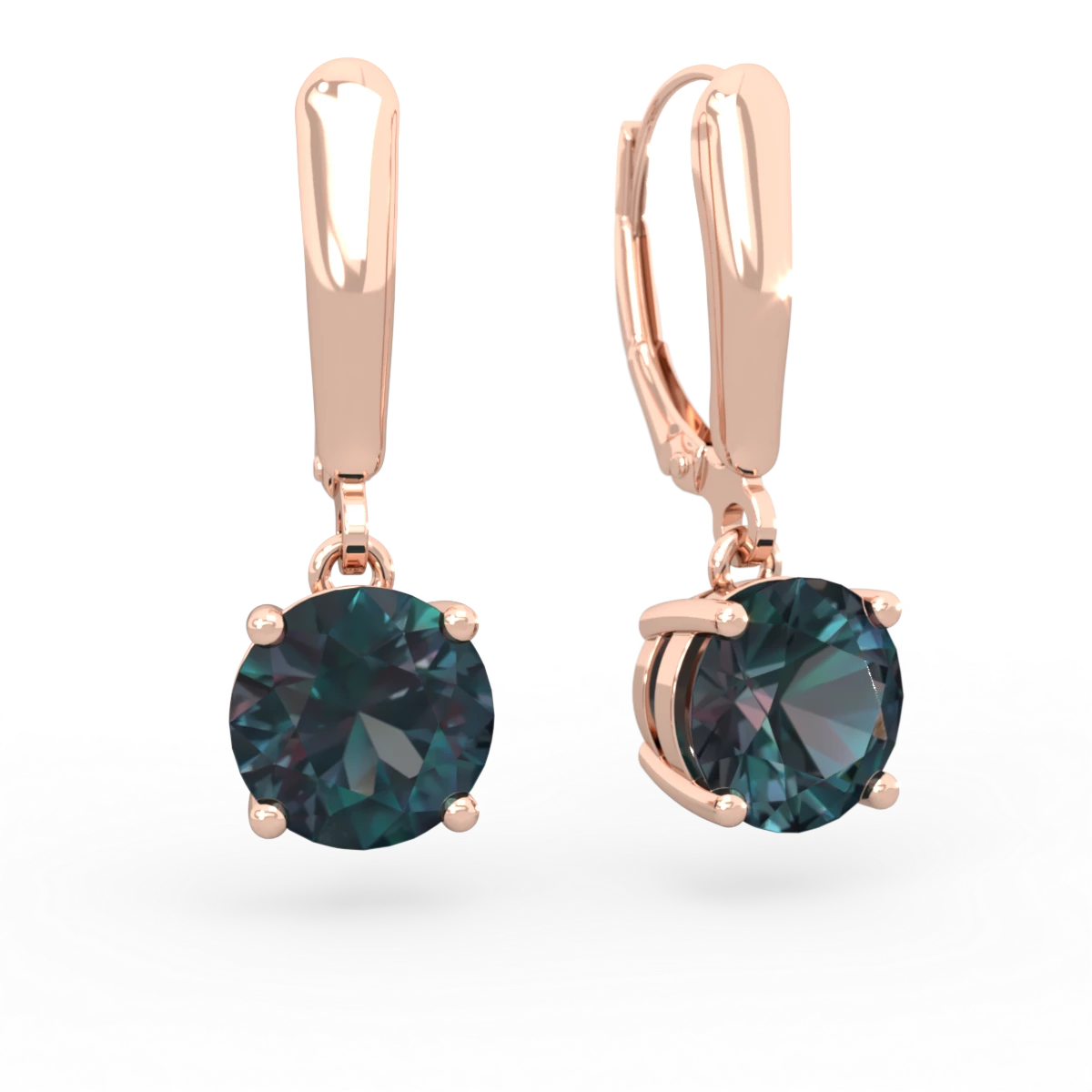 Alexandrite 8Mm  Round Lever Back 14K Rose Gold earrings E2788