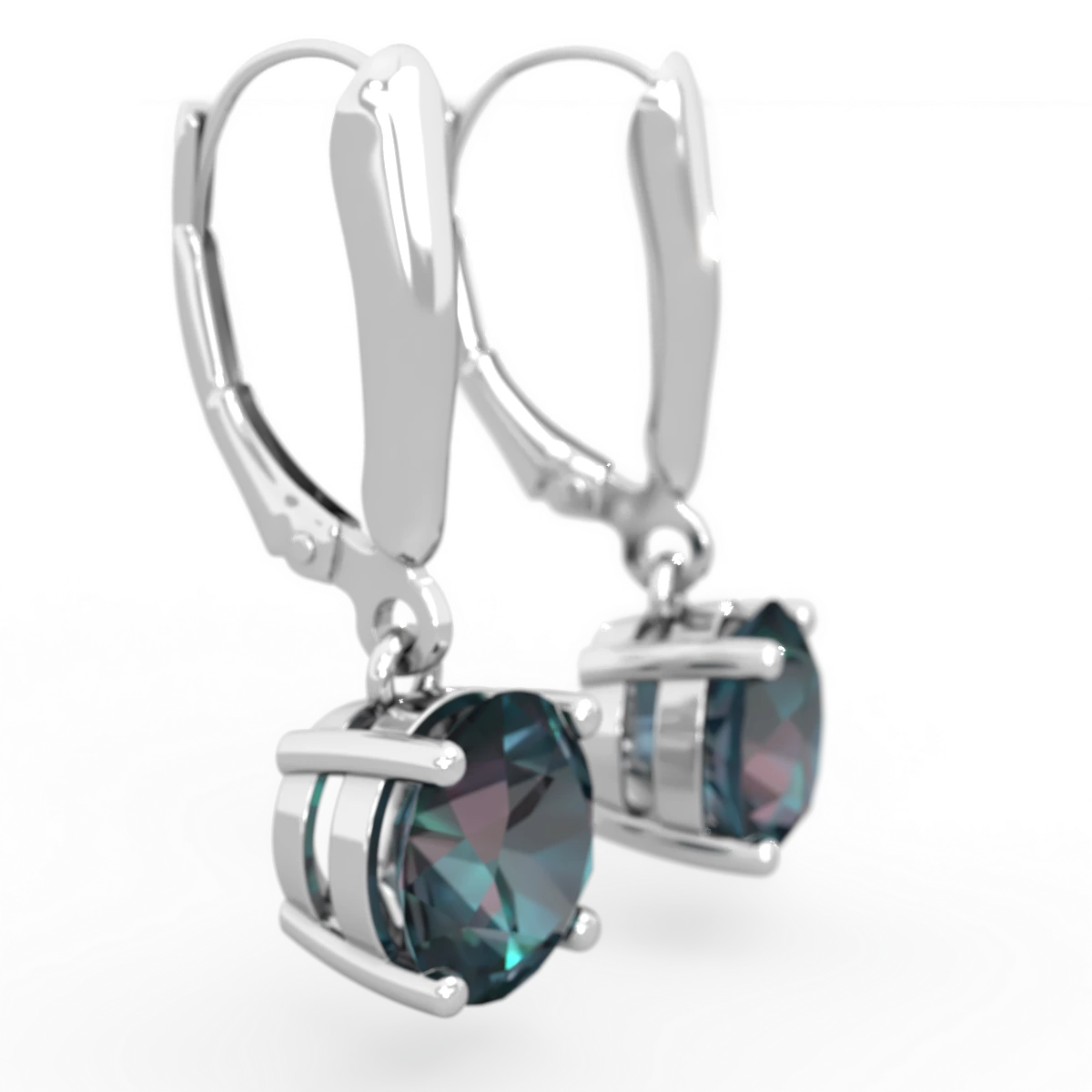 Alexandrite 8Mm  Round Lever Back 14K White Gold earrings E2788