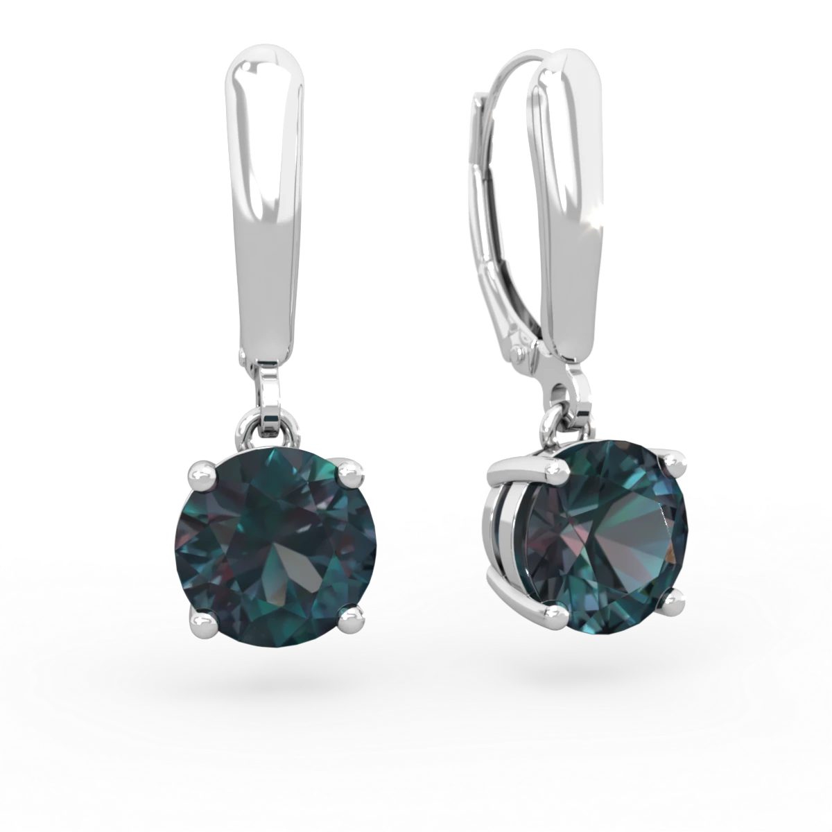 Alexandrite 8Mm  Round Lever Back 14K White Gold earrings E2788