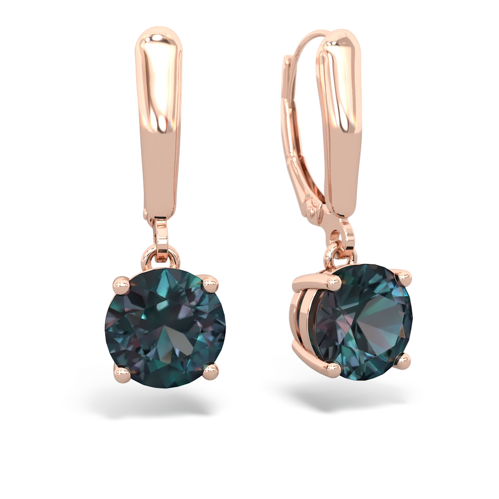 Alexandrite 8Mm  Round Lever Back 14K Rose Gold earrings E2788