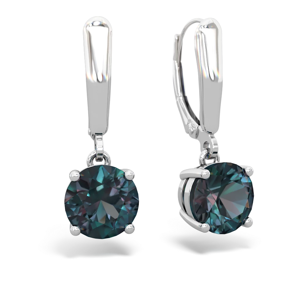 Alexandrite 8Mm Round Lever Back 14K White Gold earrings E2788