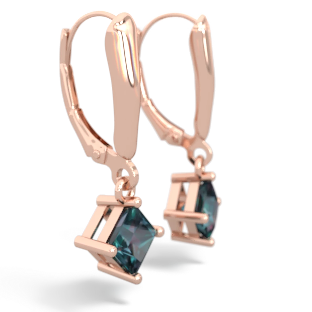 Alexandrite 6Mm Princess Lever Back 14K Rose Gold earrings E2789