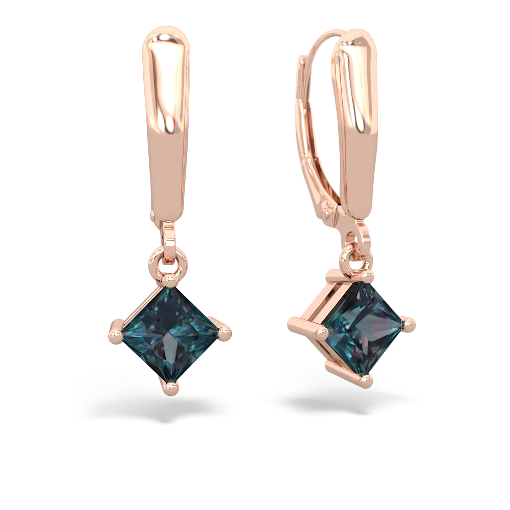 Alexandrite 6Mm Princess Lever Back 14K Rose Gold earrings E2789