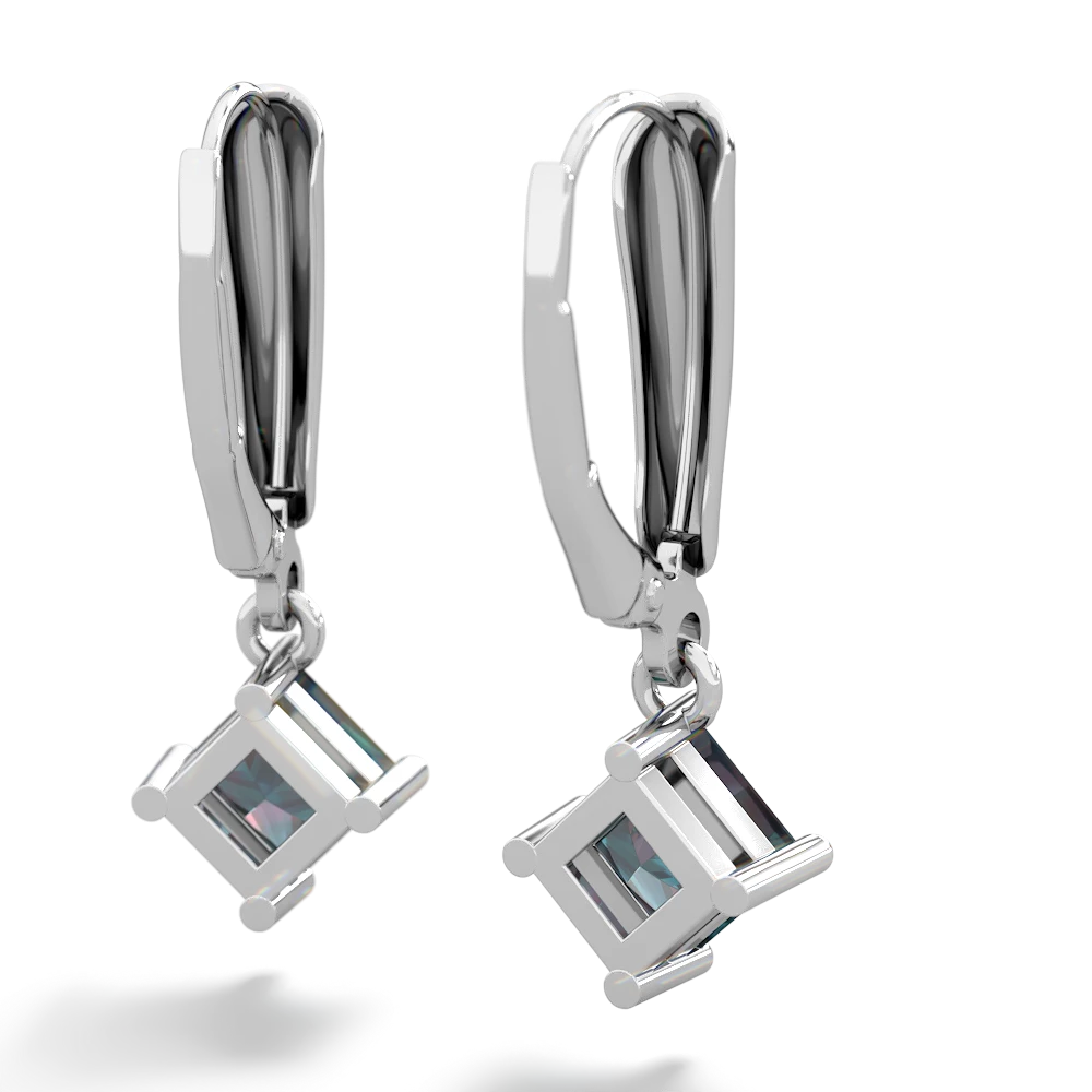 Alexandrite 6Mm Princess Lever Back 14K White Gold earrings E2789