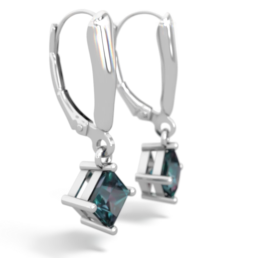 Alexandrite 6Mm Princess Lever Back 14K White Gold earrings E2789