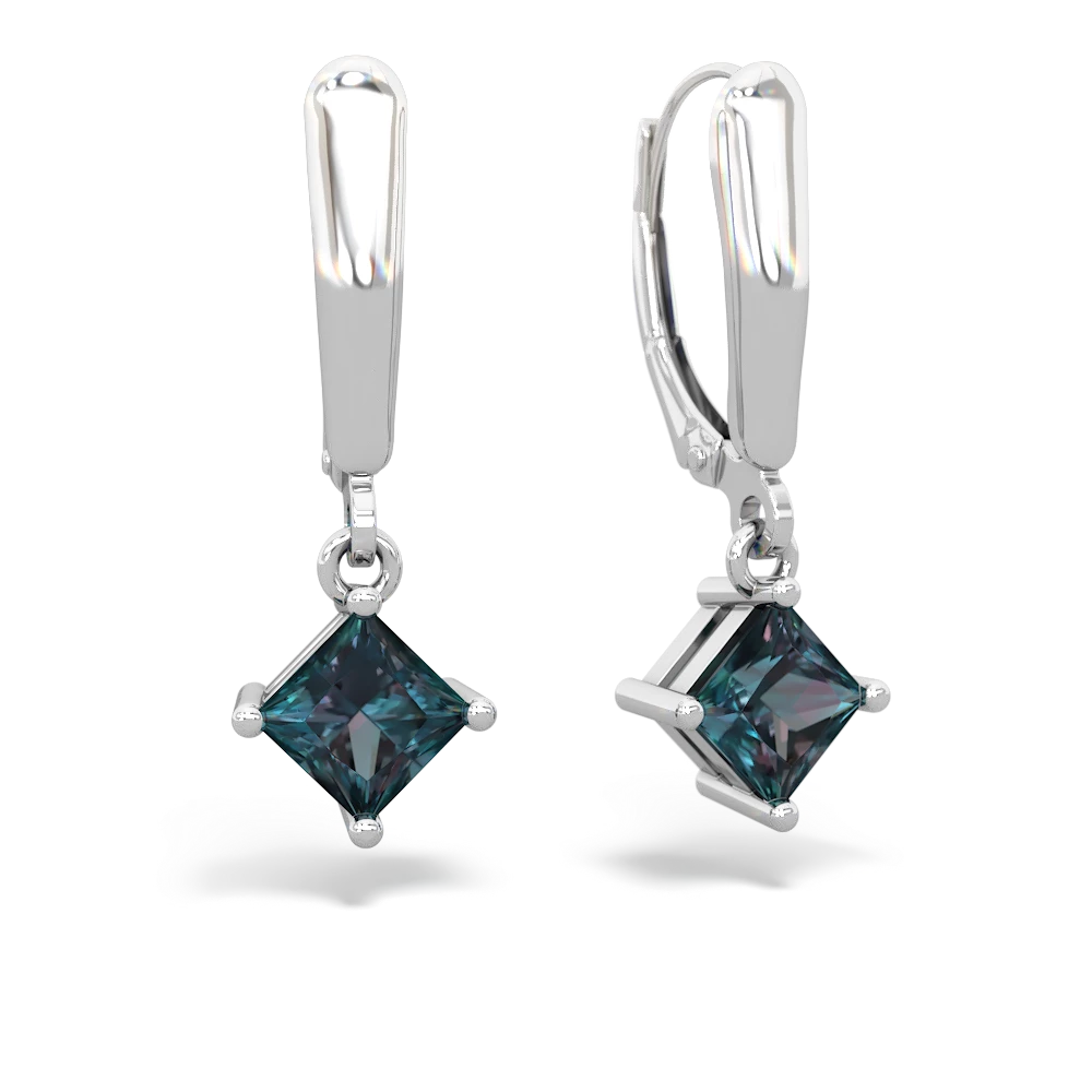 Alexandrite 6Mm Princess Lever Back 14K White Gold earrings E2789