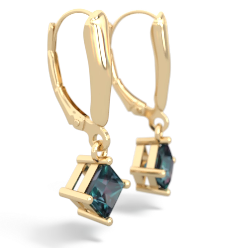 Alexandrite 6Mm Princess Lever Back 14K Yellow Gold earrings E2789