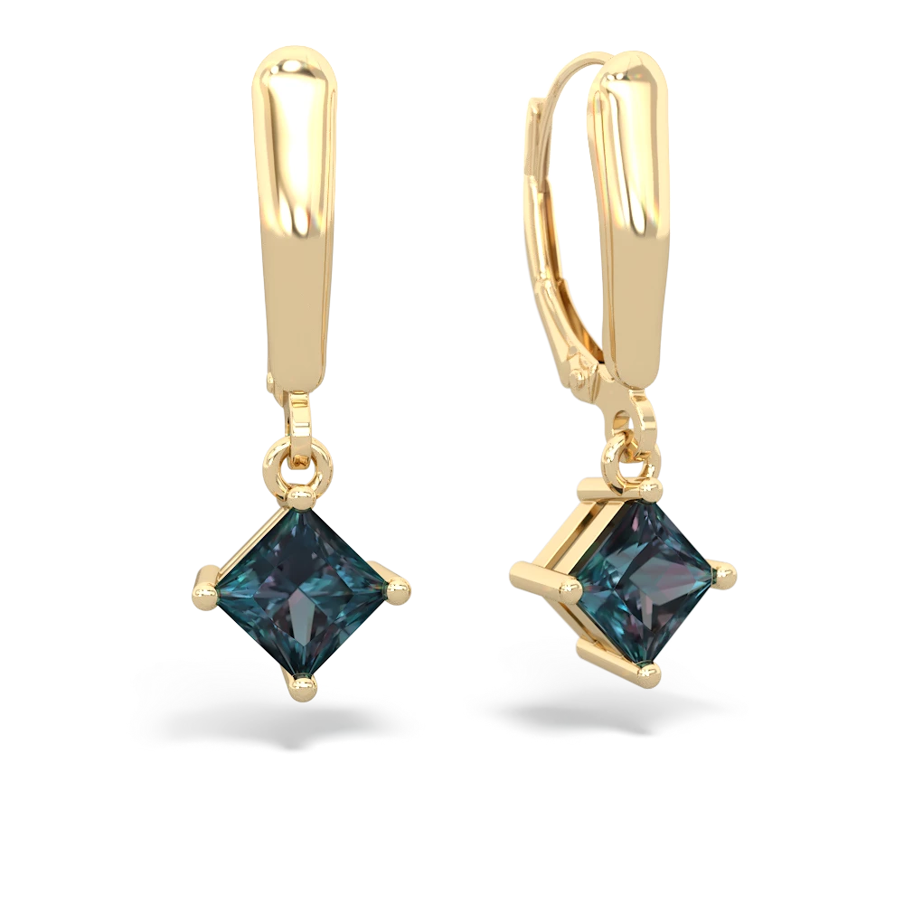 Alexandrite 6Mm Princess Lever Back 14K Yellow Gold earrings E2789