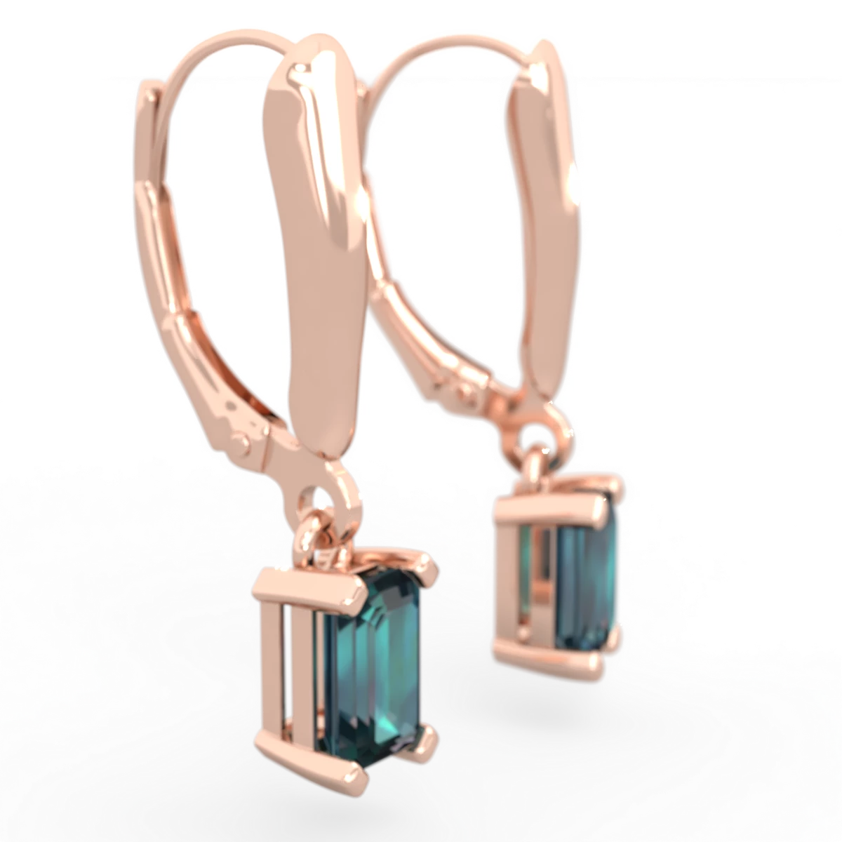 Alexandrite 6X4mm Emerald-Cut Lever Back 14K Rose Gold earrings E2855