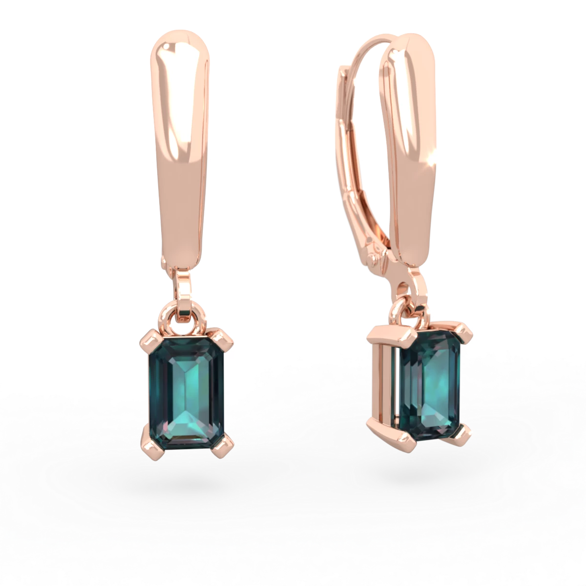 Alexandrite 6X4mm Emerald-Cut Lever Back 14K Rose Gold earrings E2855
