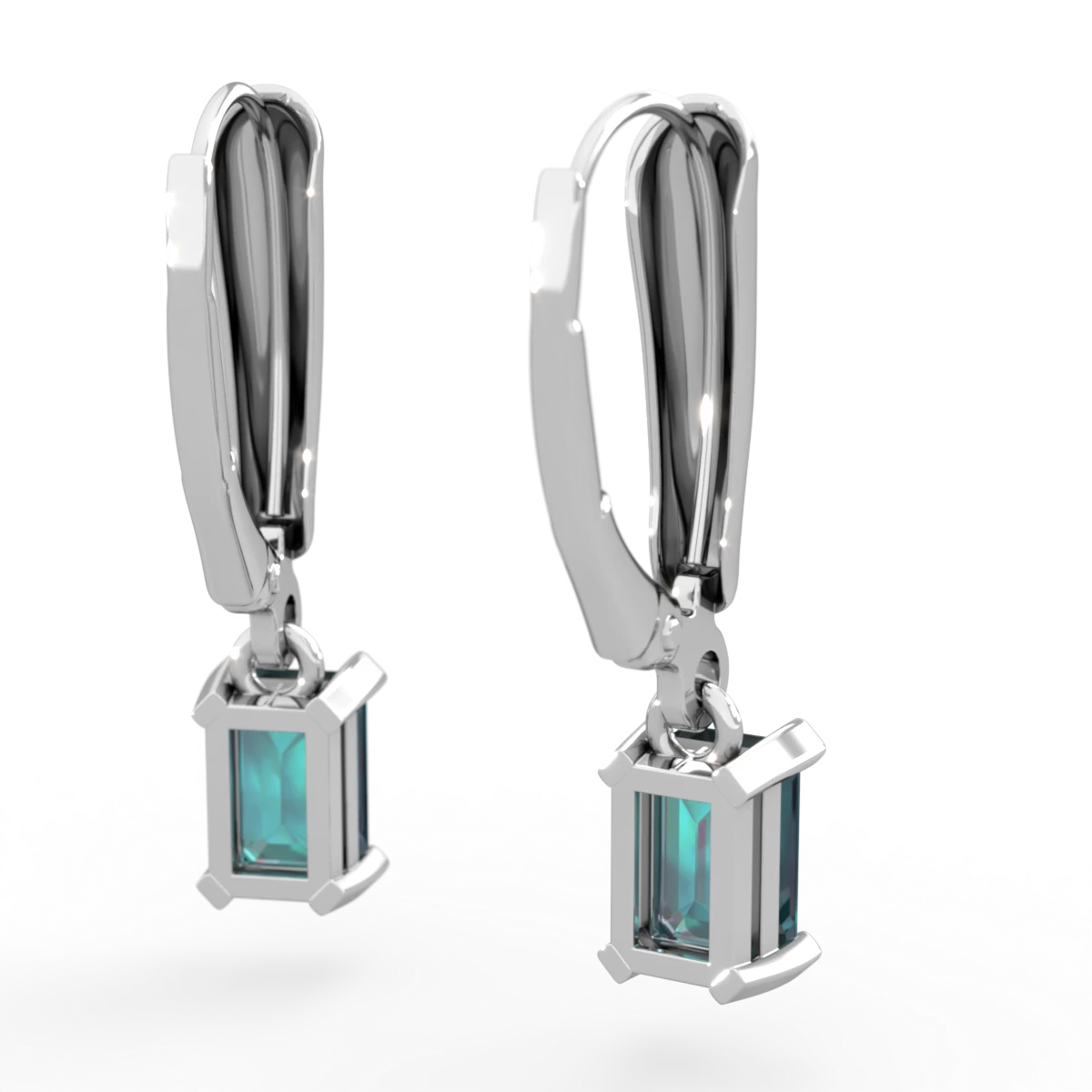 Alexandrite 6X4mm Emerald-Cut Lever Back 14K White Gold earrings E2855