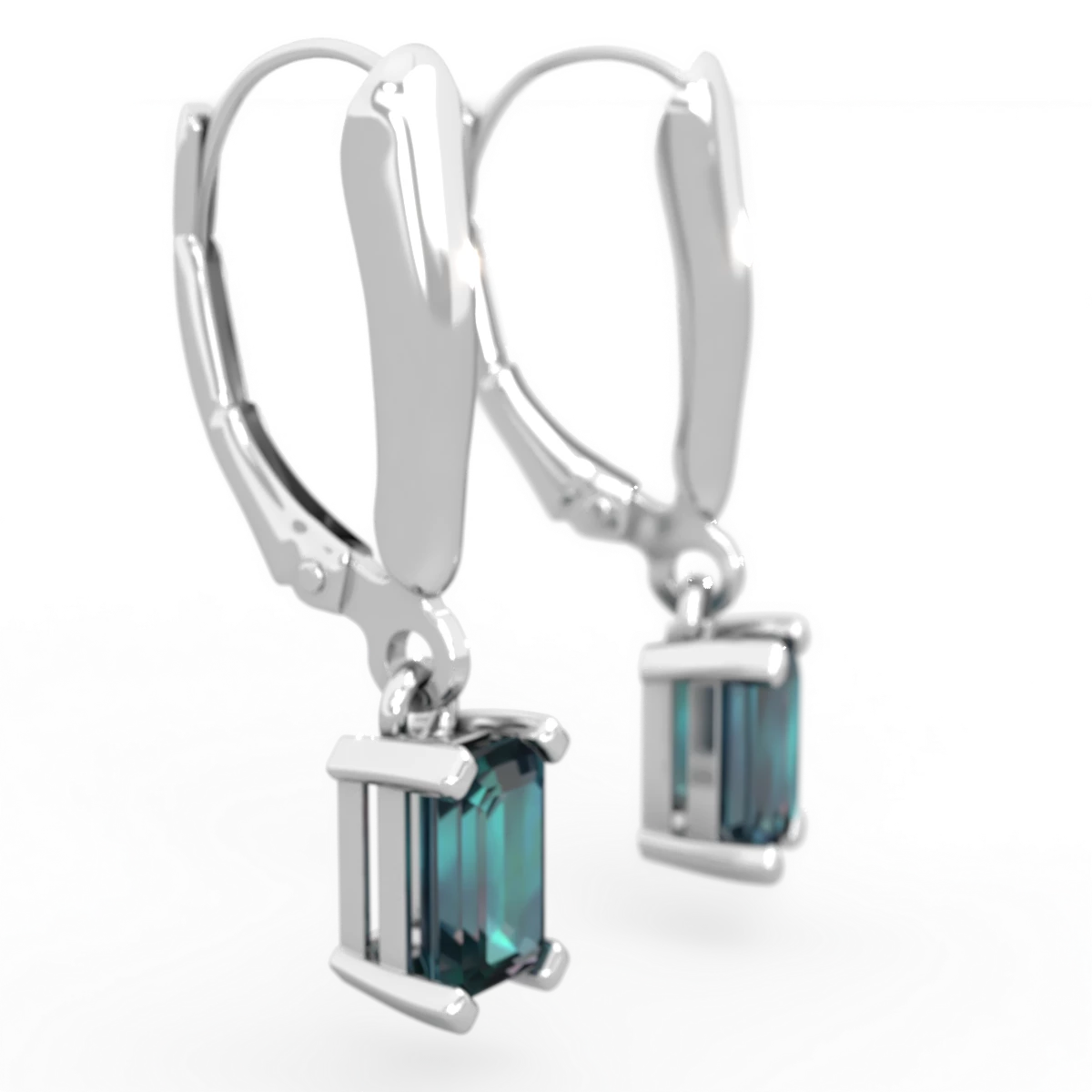 Alexandrite 6X4mm Emerald-Cut Lever Back 14K White Gold earrings E2855