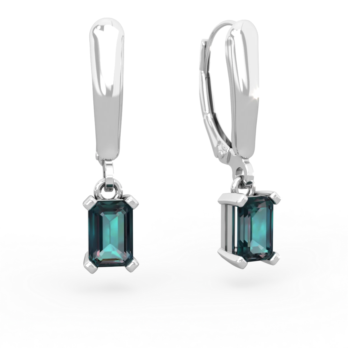 Alexandrite 6X4mm Emerald-Cut Lever Back 14K White Gold earrings E2855