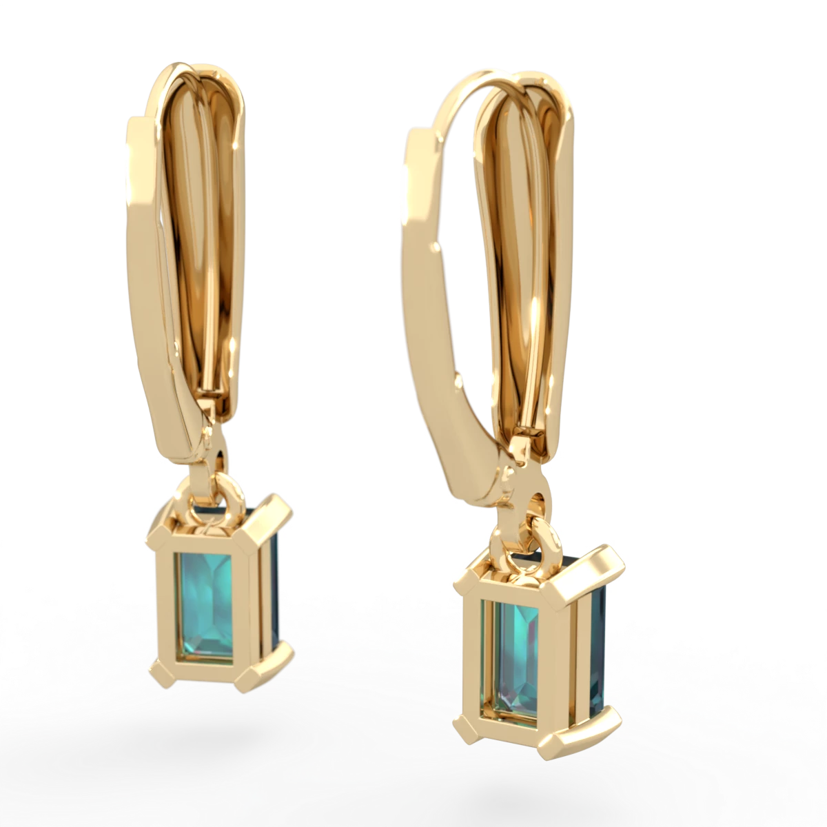 Alexandrite 6X4mm Emerald-Cut Lever Back 14K Yellow Gold earrings E2855