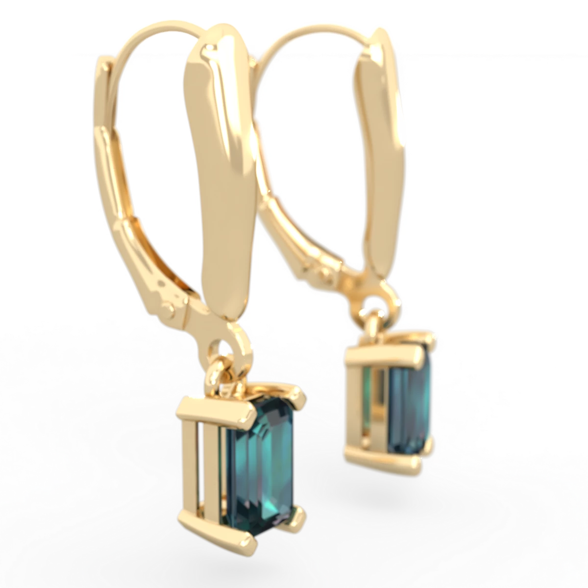 Alexandrite 6X4mm Emerald-Cut Lever Back 14K Yellow Gold earrings E2855