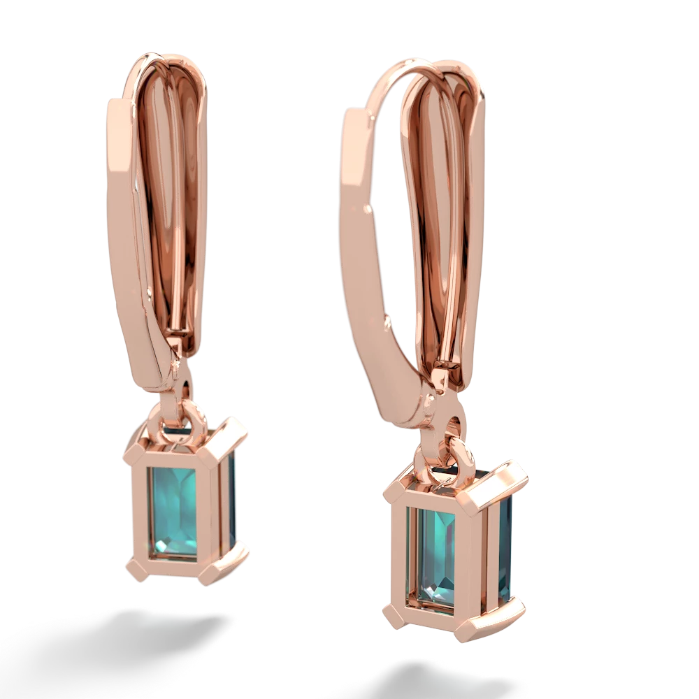 Alexandrite 6X4mm Emerald-Cut Lever Back 14K Rose Gold earrings E2855