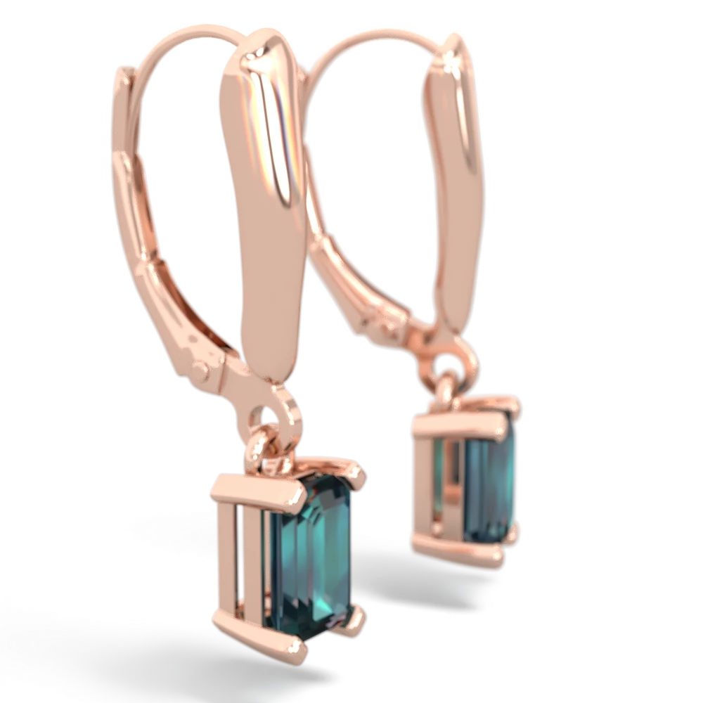 Alexandrite 6X4mm Emerald-Cut Lever Back 14K Rose Gold earrings E2855