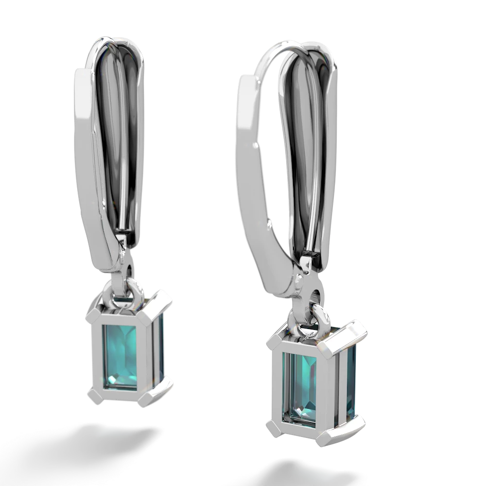 Alexandrite 6X4mm Emerald-Cut Lever Back 14K White Gold earrings E2855