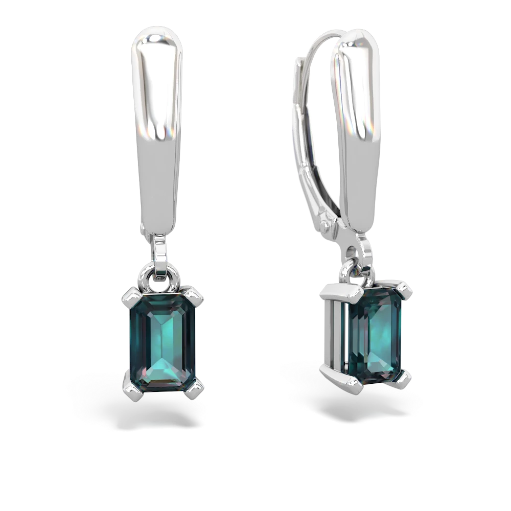 Alexandrite 6X4mm Emerald-Cut Lever Back 14K White Gold earrings E2855