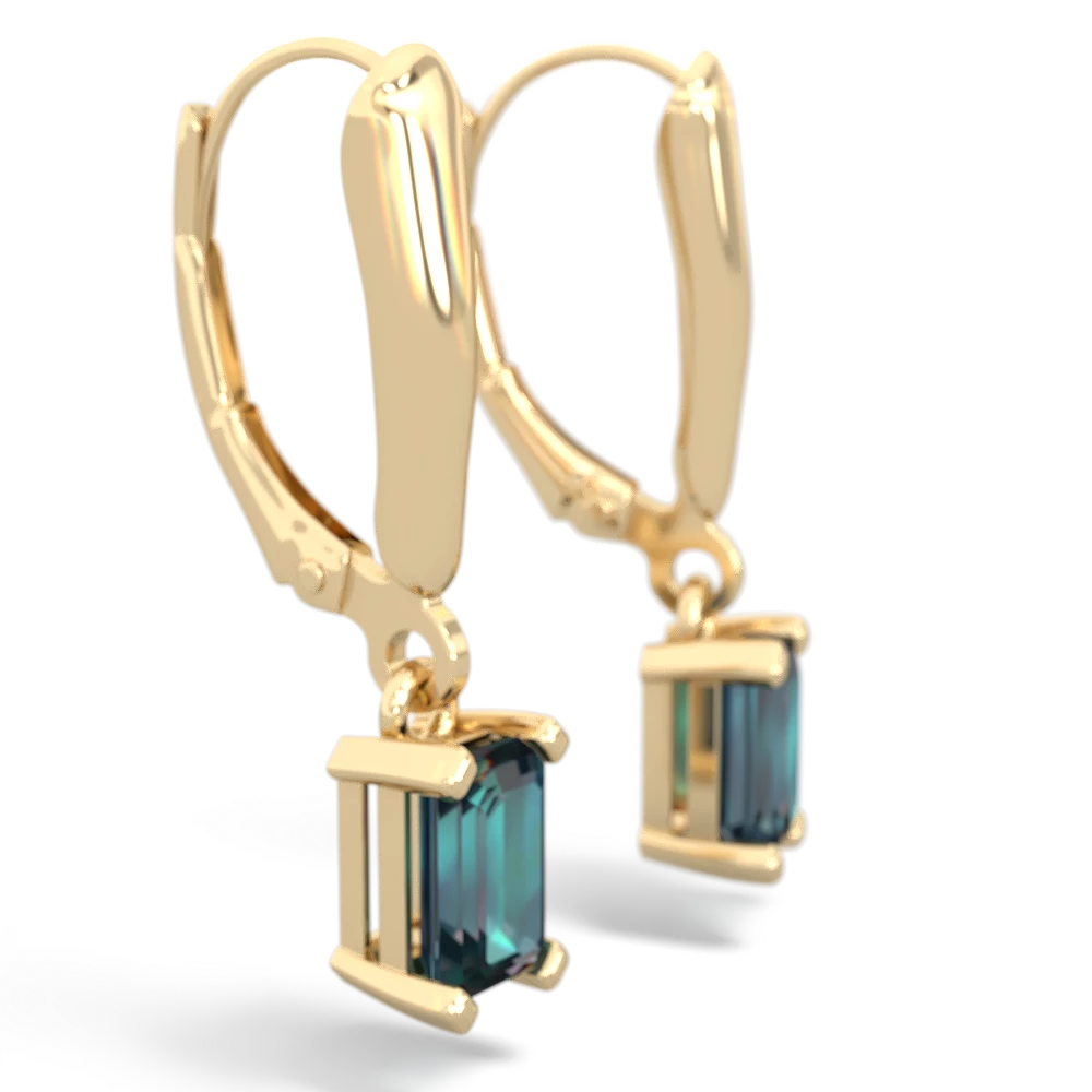 Alexandrite 6X4mm Emerald-Cut Lever Back 14K Yellow Gold earrings E2855