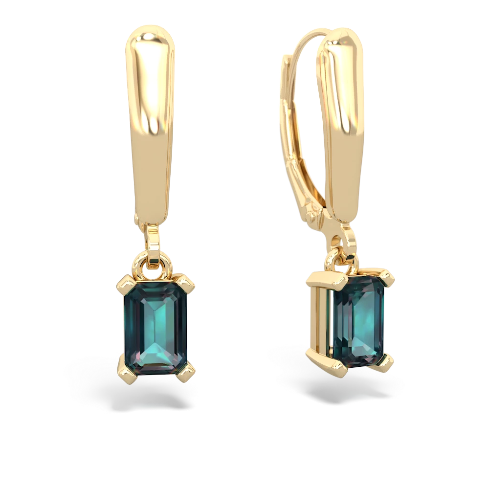 Alexandrite 6X4mm Emerald-Cut Lever Back 14K Yellow Gold earrings E2855