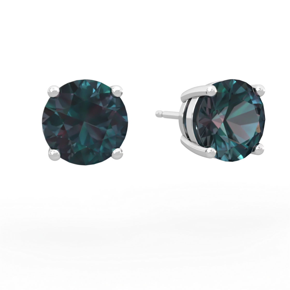 Alexandrite 8Mm Round Stud 14K White Gold earrings E1788