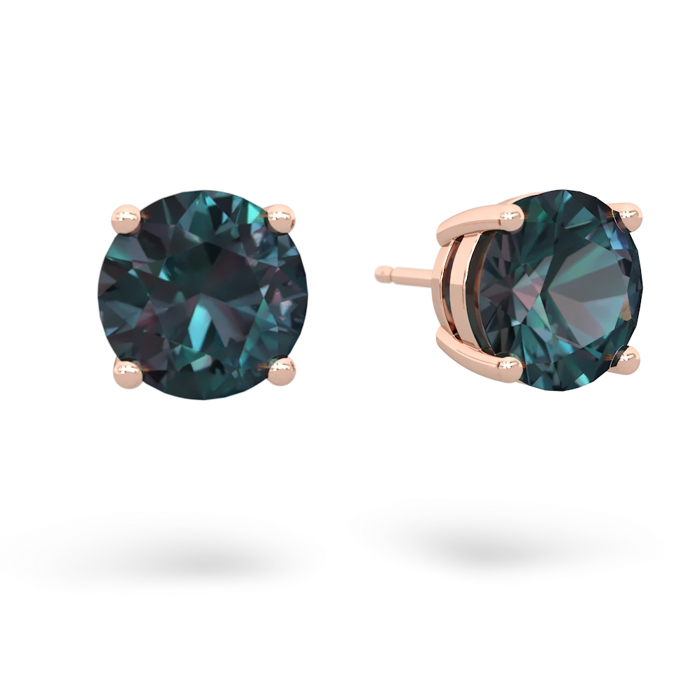 Alexandrite 8Mm Round Stud 14K Rose Gold earrings E1788