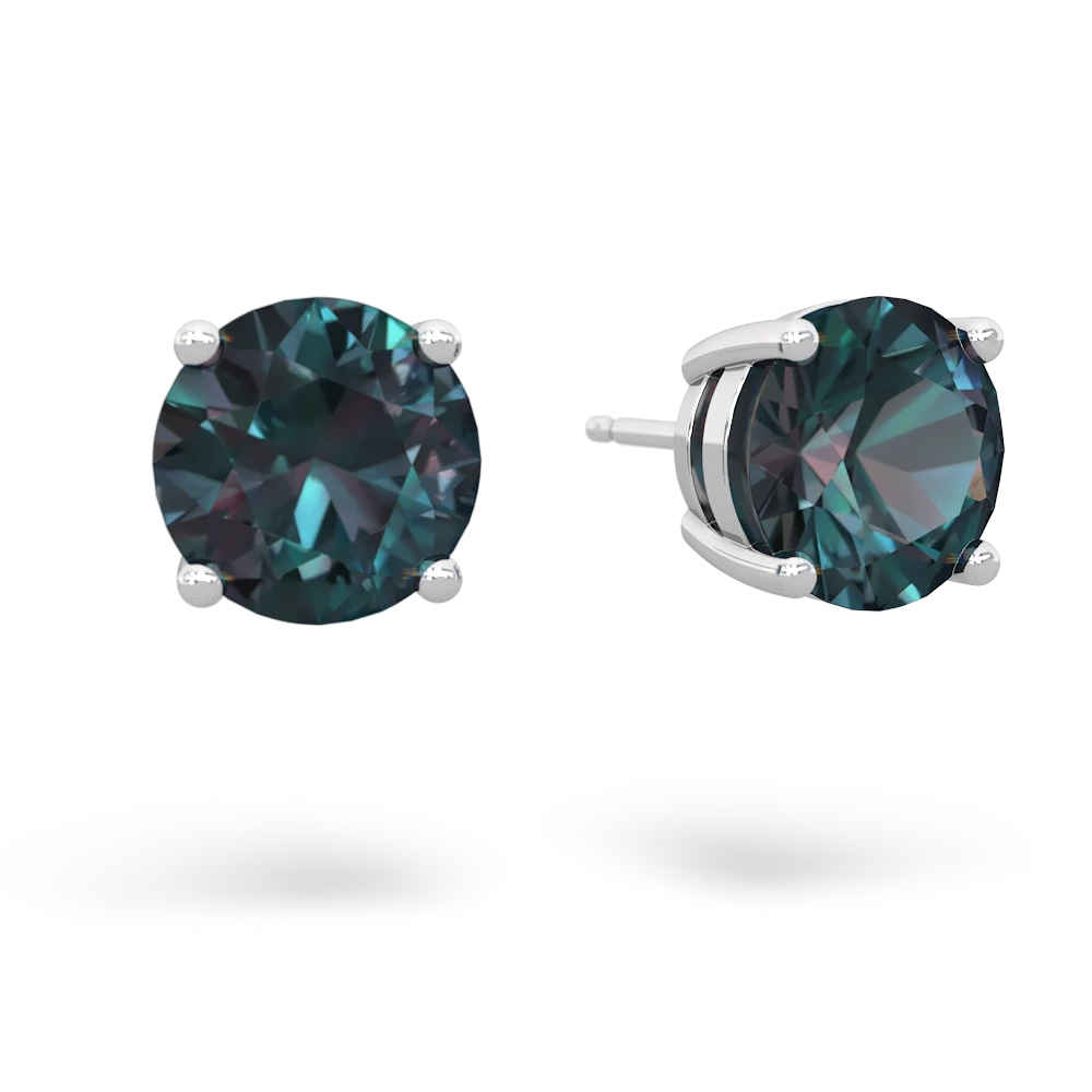 Alexandrite 8Mm Round Stud 14K White Gold earrings E1788