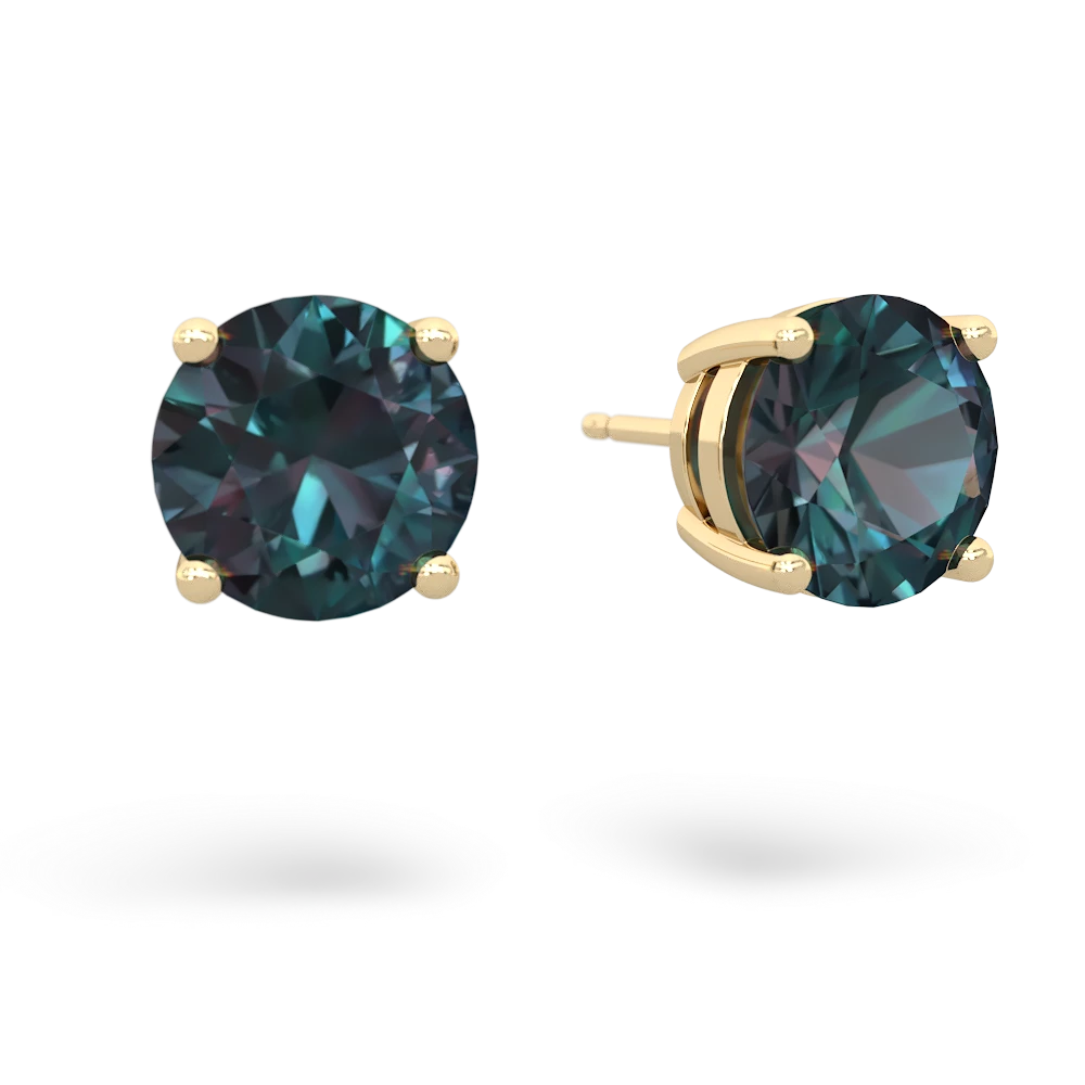 Alexandrite 8Mm Round Stud 14K Yellow Gold earrings E1788