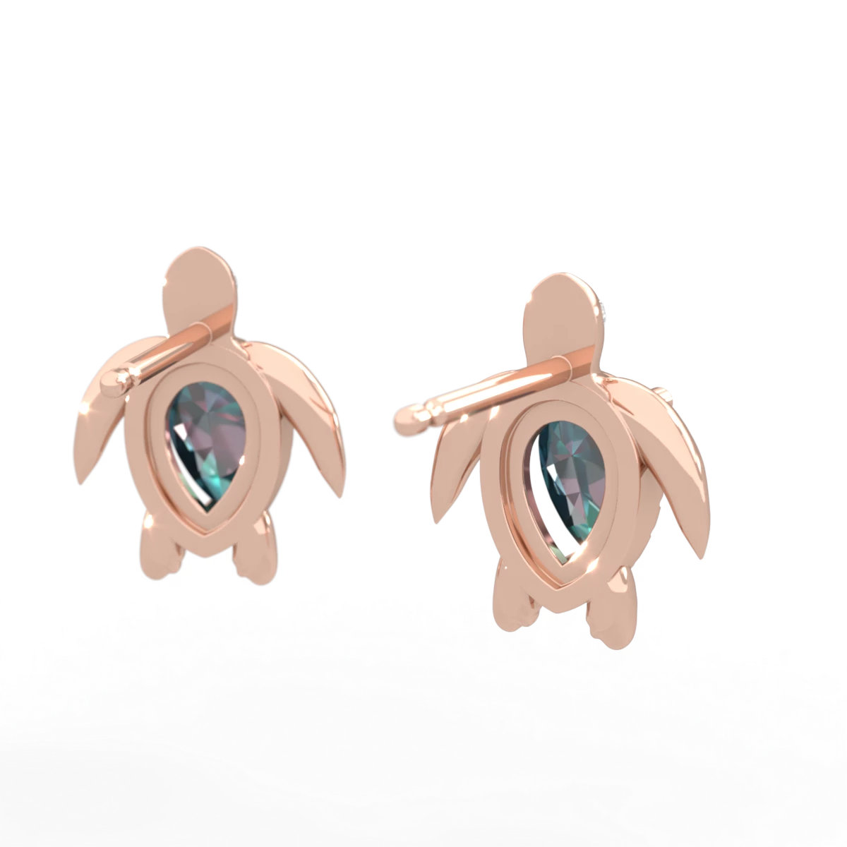 Alexandrite Baby Sea Turtle 14K Rose Gold earrings E5241