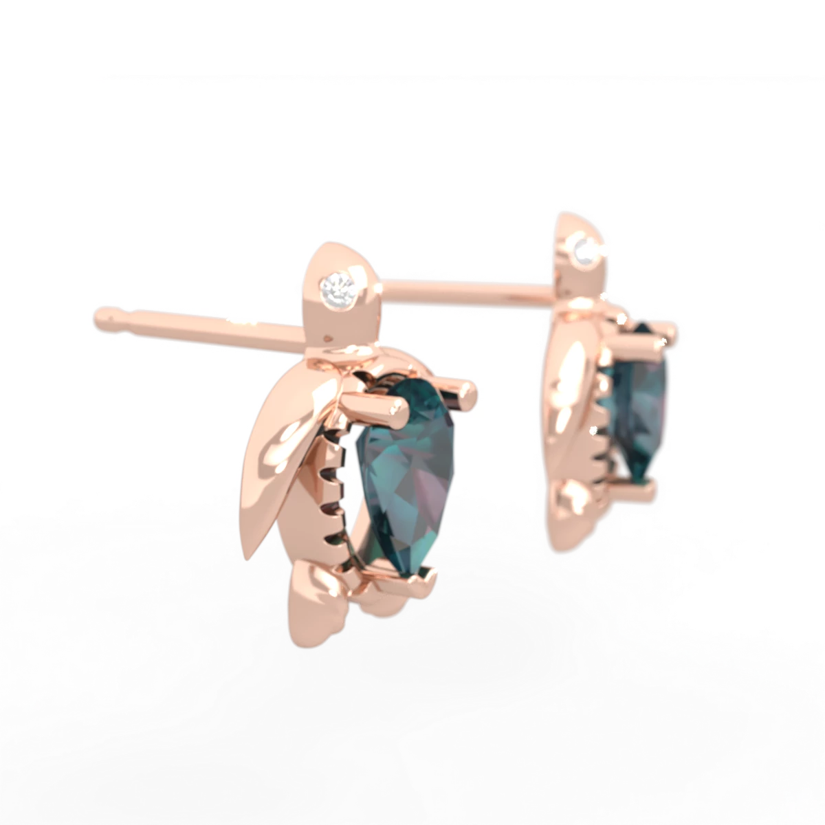 Alexandrite Baby Sea Turtle 14K Rose Gold earrings E5241