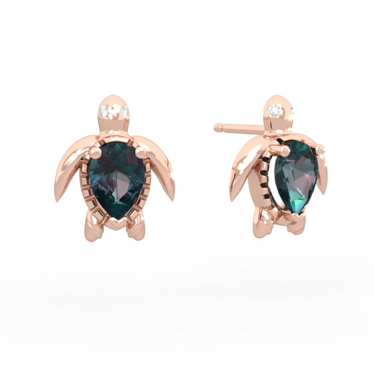 Alexandrite Baby Sea Turtle 14K Rose Gold earrings E5241