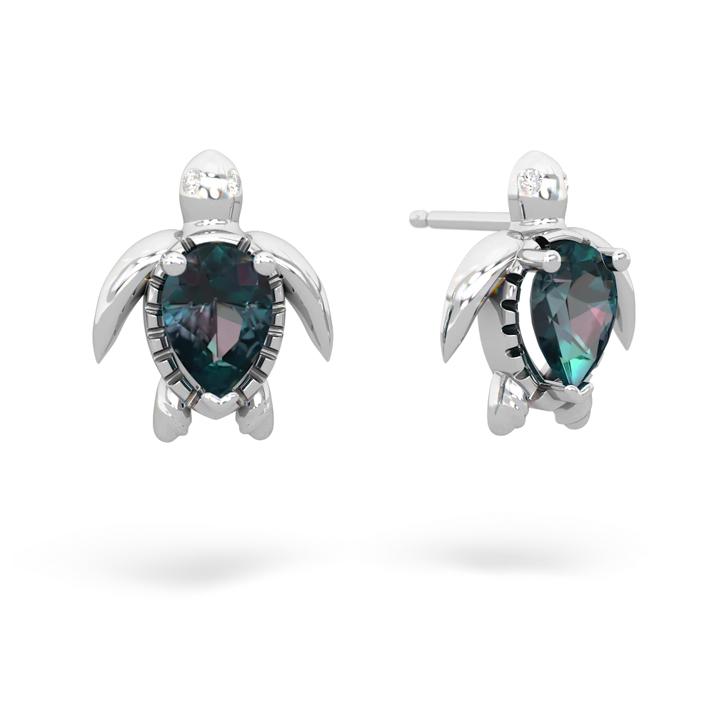 Alexandrite Baby Sea Turtle 14K White Gold earrings E5241