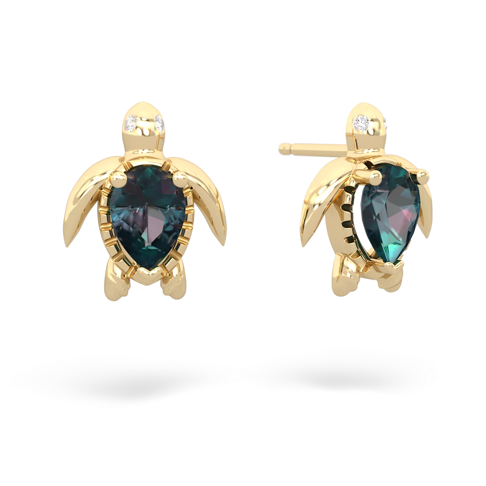 Alexandrite Baby Sea Turtle 14K Yellow Gold earrings E5241