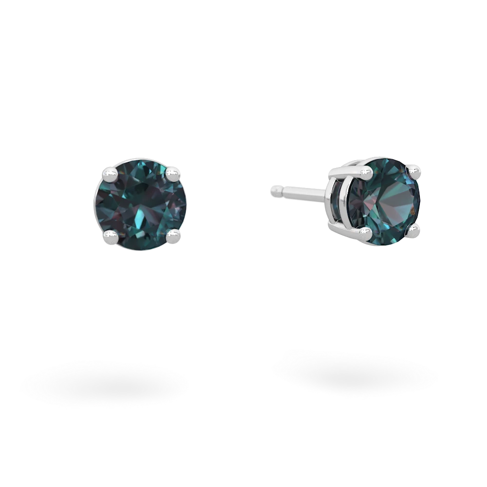 Alexandrite 5Mm Round Stud 14K White Gold earrings E1785