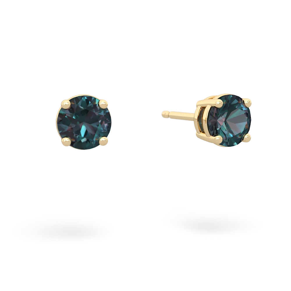 Alexandrite 5Mm Round Stud 14K Yellow Gold earrings E1785