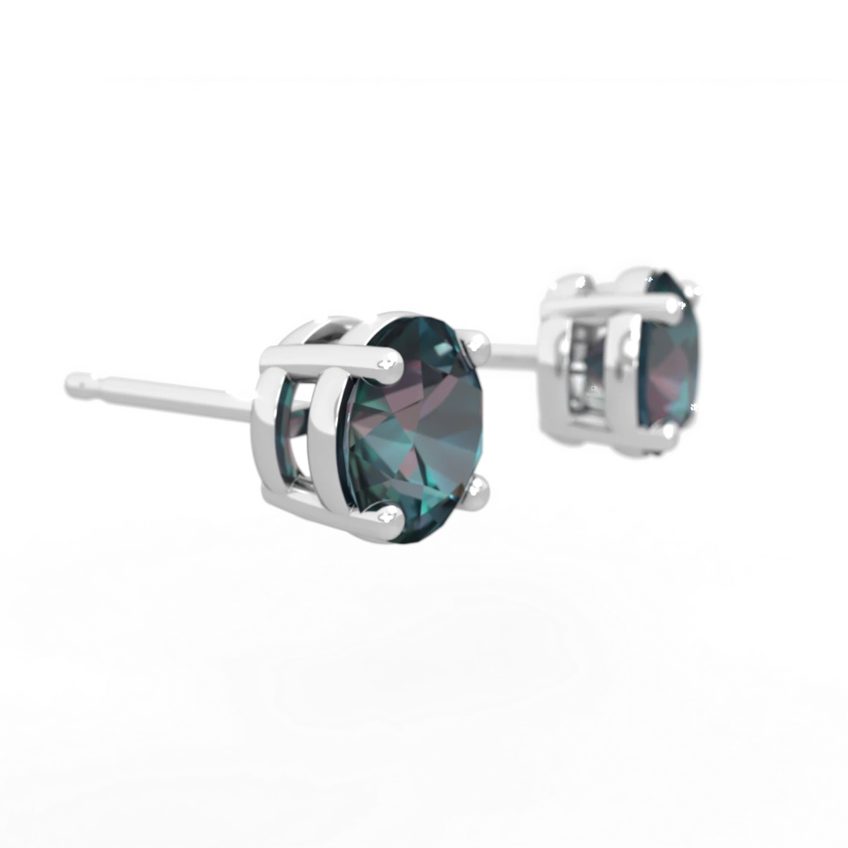 Alexandrite 6Mm Round Stud 14K White Gold earrings E1786