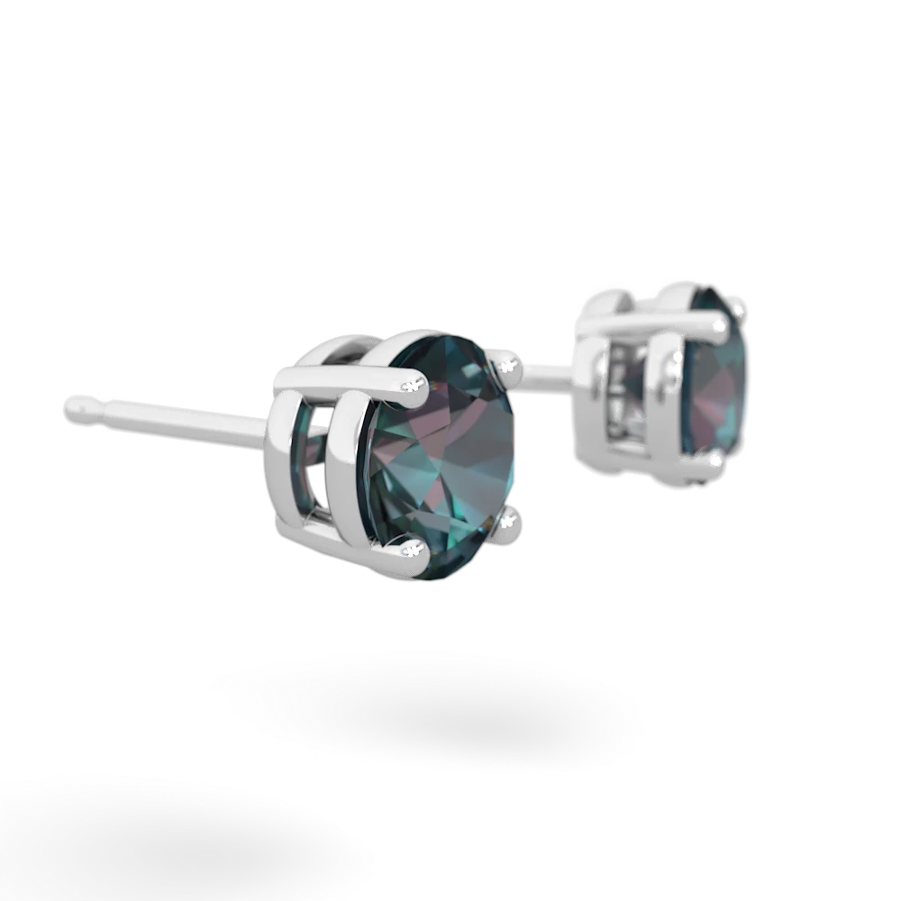 Alexandrite 6Mm Round Stud 14K White Gold earrings E1786