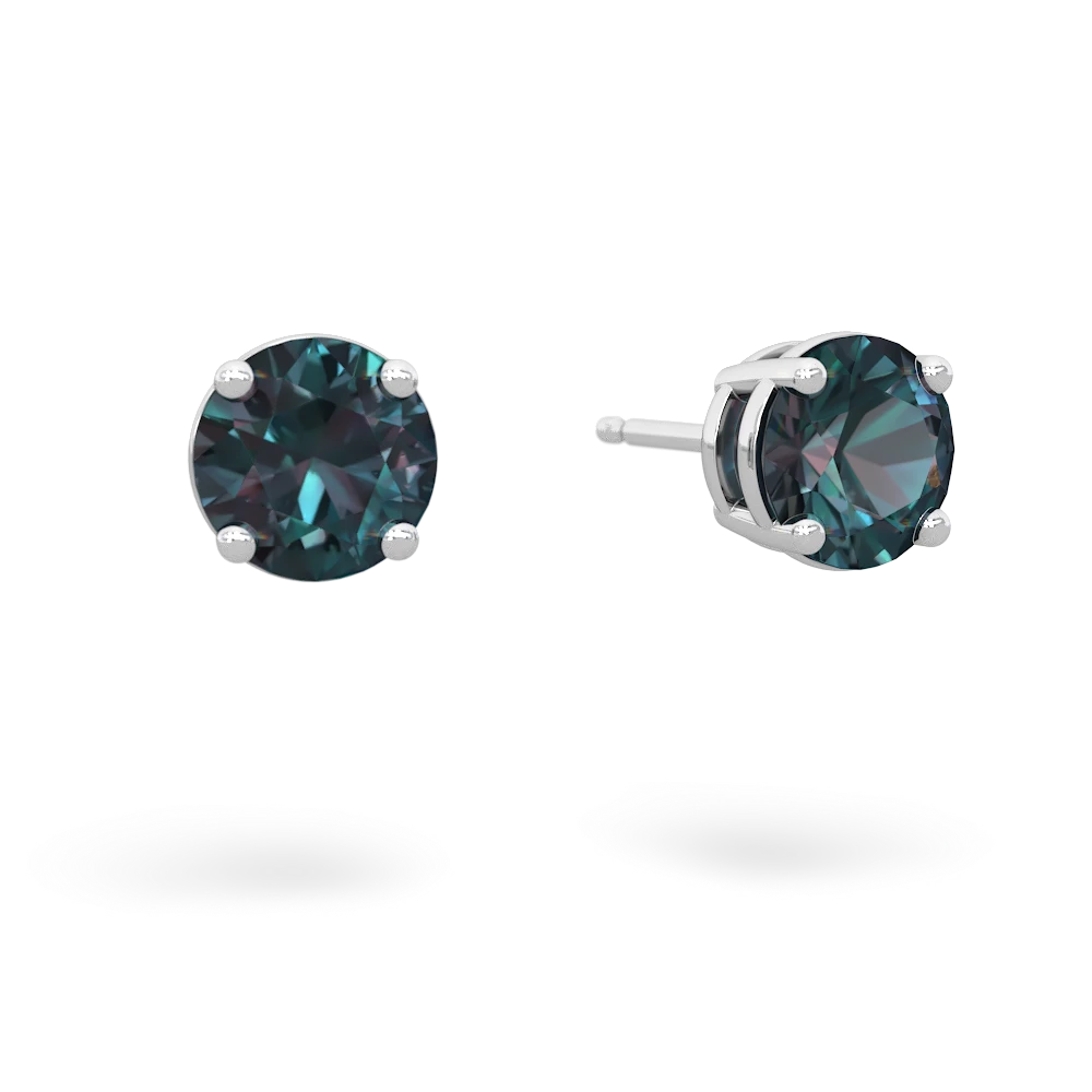 Alexandrite 6Mm Round Stud 14K White Gold earrings E1786