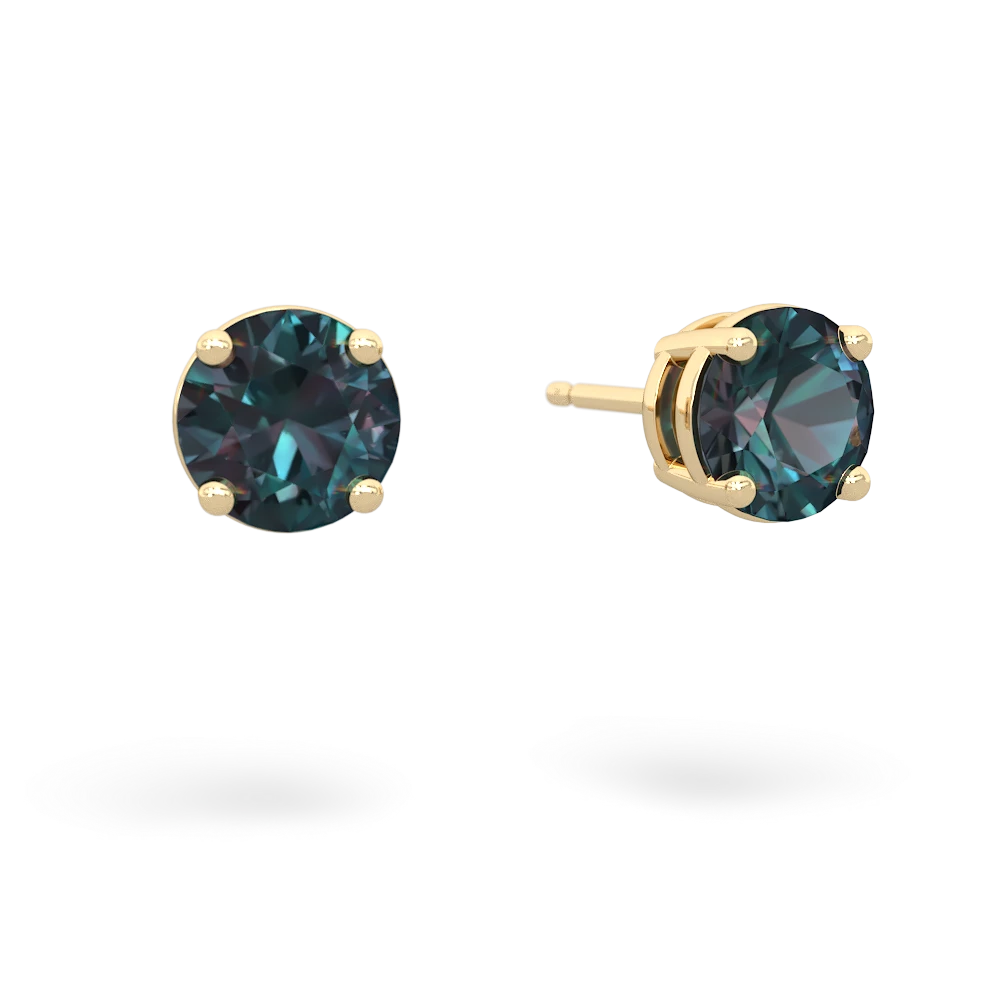 Alexandrite 6Mm Round Stud 14K Yellow Gold earrings E1786