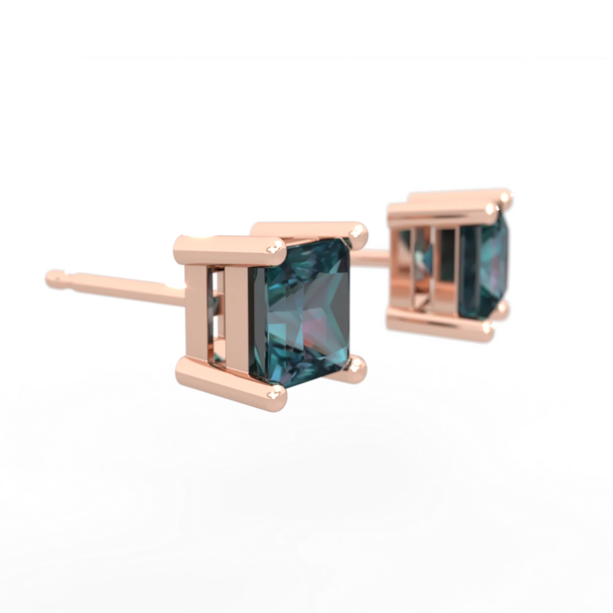 Alexandrite 5Mm Princess Cut Stud 14K Rose Gold earrings E1789