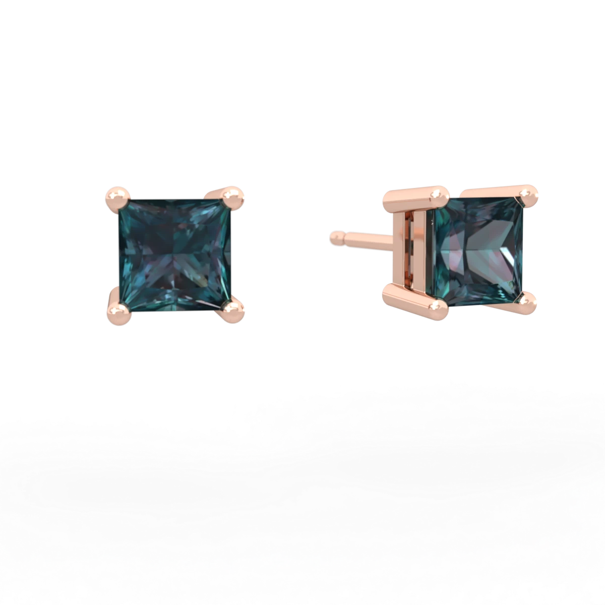 Alexandrite 5Mm Princess Cut Stud 14K Rose Gold earrings E1789