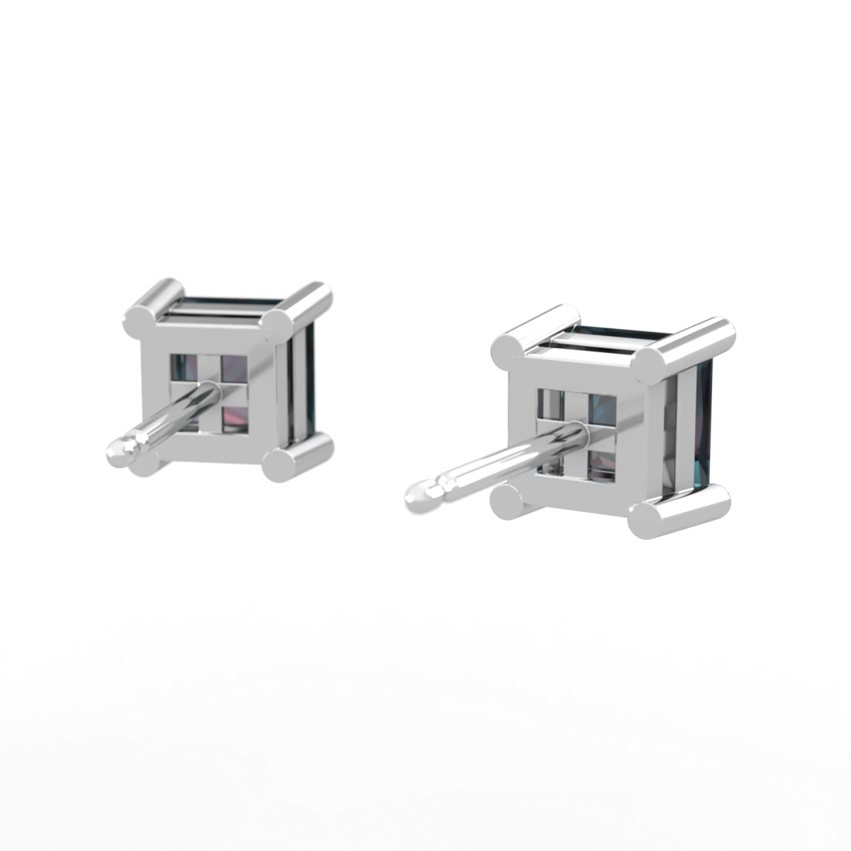 Alexandrite 5Mm Princess Cut Stud 14K White Gold earrings E1789