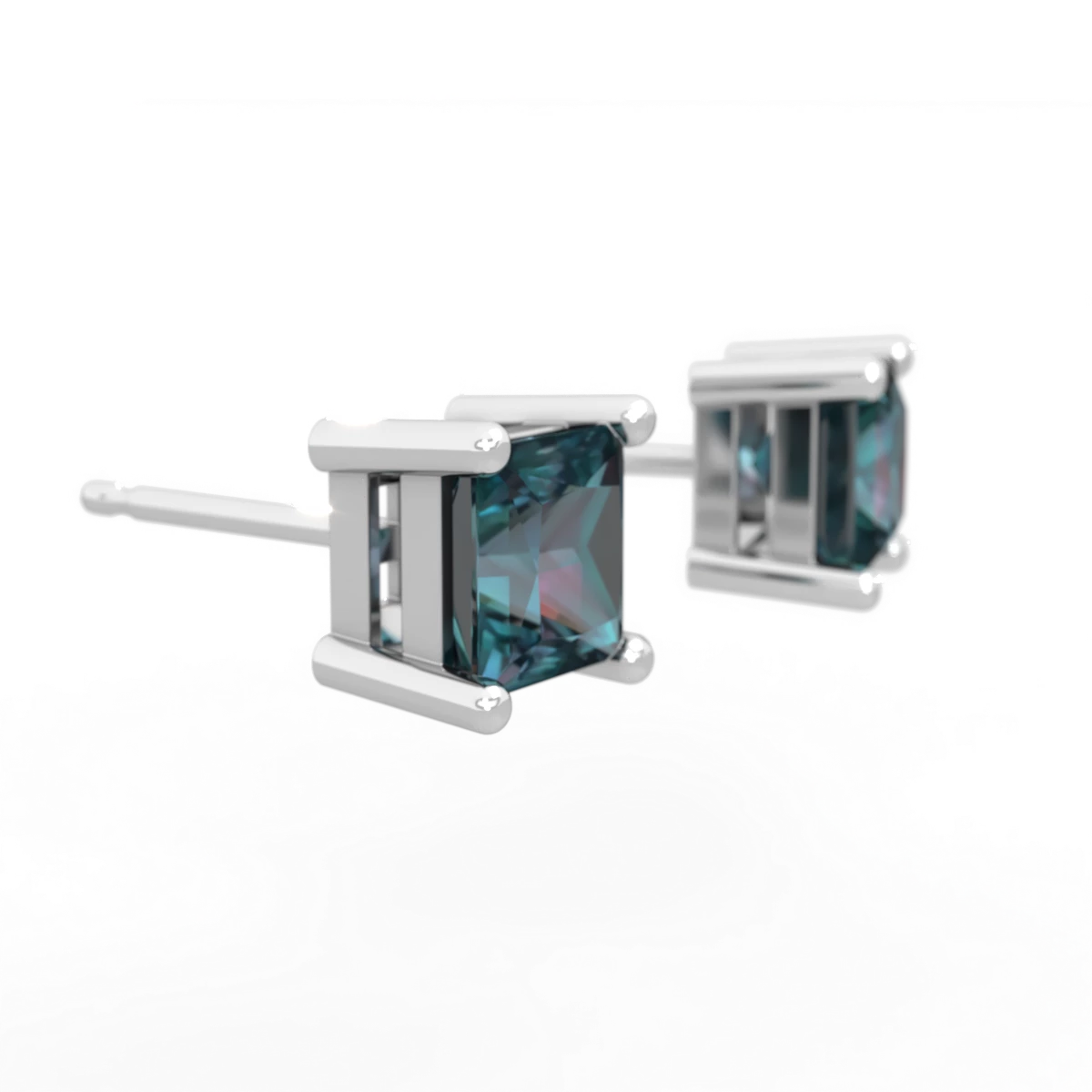 Alexandrite 5Mm Princess Cut Stud 14K White Gold earrings E1789